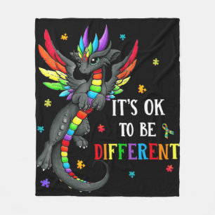 Autism Awareness Day Dragon Gift It's Ok To Be Dif Fleece Deken