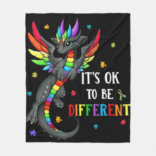 Autism Awareness Day Dragon Gift It's Ok To Be Dif Fleece Deken (Voorkant)