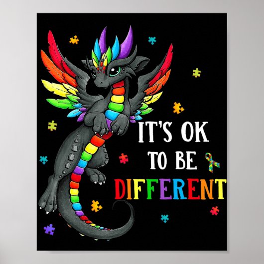 Autism Awareness Day Dragon Gift It's Ok To Be Dif Poster (Voorkant)