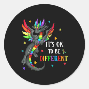 Autism Awareness Day Dragon Gift It's Ok To Be Dif Ronde Sticker