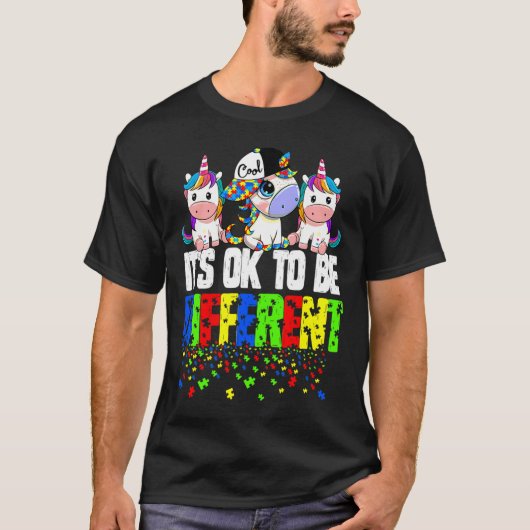 Autism Awareness Day Unicorn's Ok om anders te zij T-shirt (Voorkant)