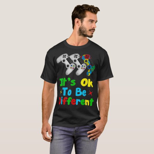 Autism Awareness Day Video Game Puzzle Different T T-shirt (Voorkant volledig)