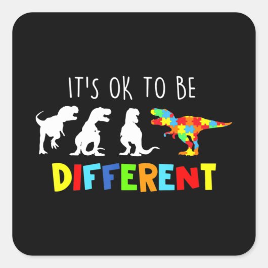 Autism Awareness Dinosaur Kind boezemt het op zijn Vierkante Sticker (Voorkant)