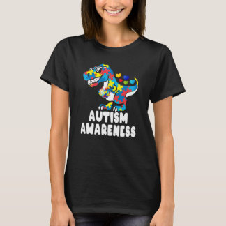 Autism Awareness Dinosaur Rex Heart Puzzle Pieces  T-shirt