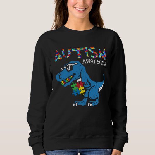 Autism Awareness Dinosaur rex  In April We Wear Bl Trui (Voorkant)
