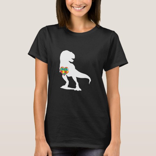 Autism Awareness Dinosaur T Rex Puzzle Heart T-shirt (Voorkant)