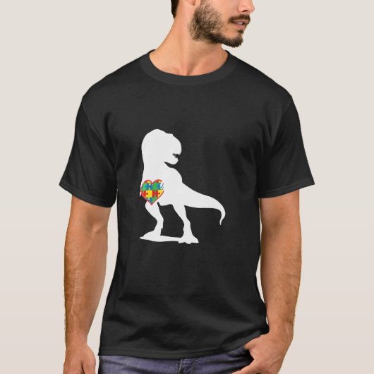 Autism Awareness Dinosaur T Rex Puzzle Heart T-shirt (Voorkant)