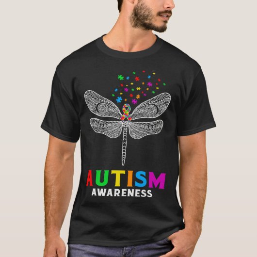 Autism Awareness Dragonfly Puzzle Pieces Support A T-shirt (Voorkant)