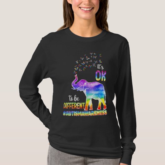 Autism Awareness Elephant Butterfly Its Ok To Be D T-shirt (Voorkant)
