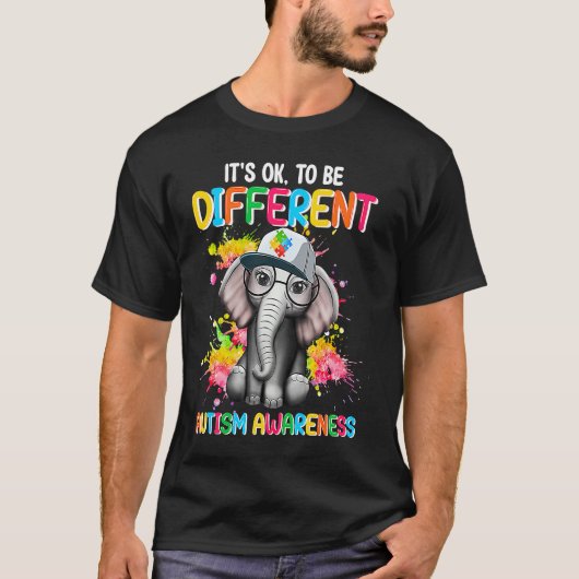 Autism Awareness Elephant Flower Its Ok To Be Diff T-shirt (Voorkant)