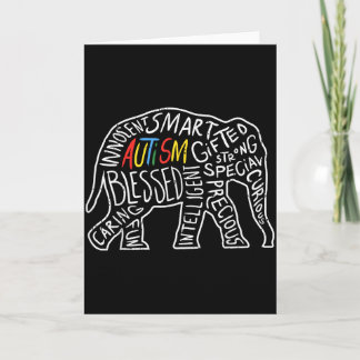 Autism Awareness Elephant Shirt Words Animal Lover Kaart