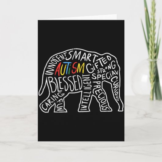 Autism Awareness Elephant Shirt Words Animal Lover Kaart (Voorkant)
