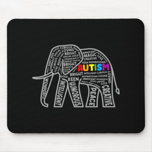 Autism Awareness Elephant Tygraphy T Shirt Muismat (Voorkant)