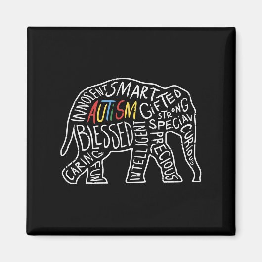Autism Awareness Elephant Words Dierenvriend Gift Magneet (Voorkant)
