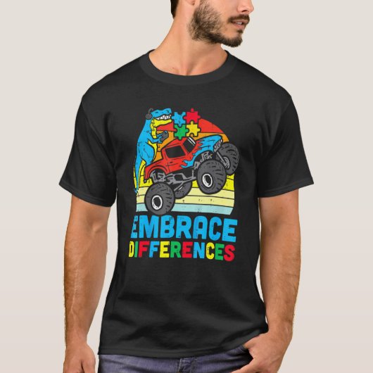 Autism Awareness Embrace Difference Trex Monster T-shirt (Voorkant)