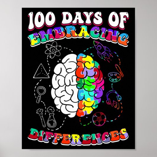Autism Awareness Embrace Differences 100 Days Of S Poster (Voorkant)