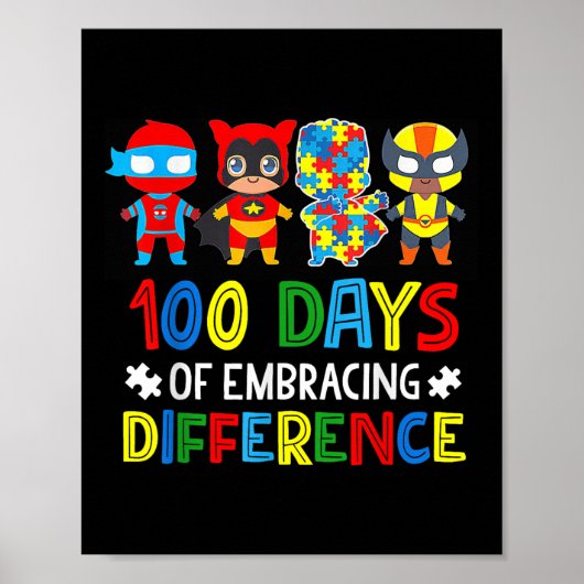 Autism Awareness Embrace Differences 100 Days Of S Poster (Voorkant)