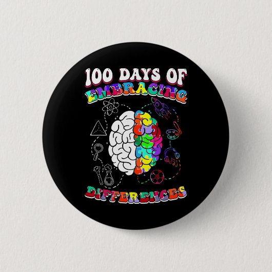 Autism Awareness Embrace Differences 100 Days Of S Ronde Button 5,7 Cm (Voorkant)