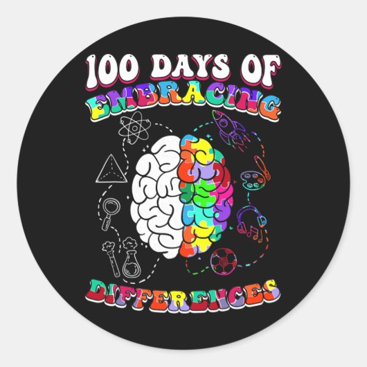 Autism Awareness Embrace Differences 100 Days Of S Ronde Sticker (Voorkant)