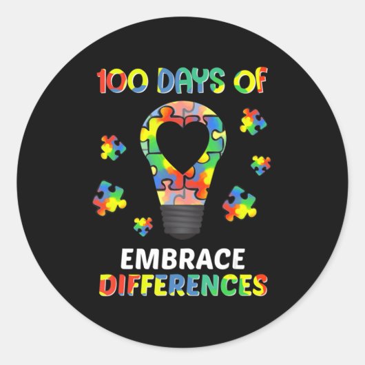 Autism Awareness Embrace Differences 100 Days Of S Ronde Sticker (Voorkant)