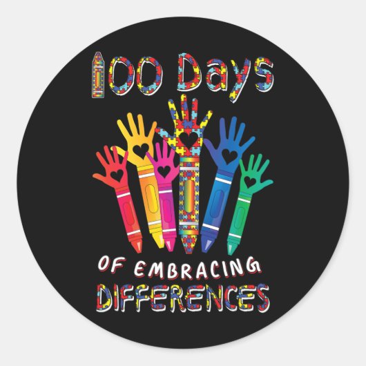 Autism Awareness Embrace Differences 100 Days Of S Ronde Sticker (Voorkant)