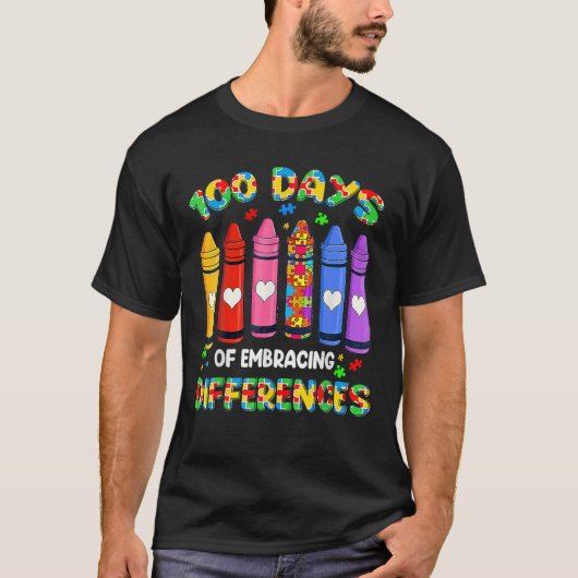 Autism Awareness Embrace Differences 100 Days Of S T-shirt (Voorkant)