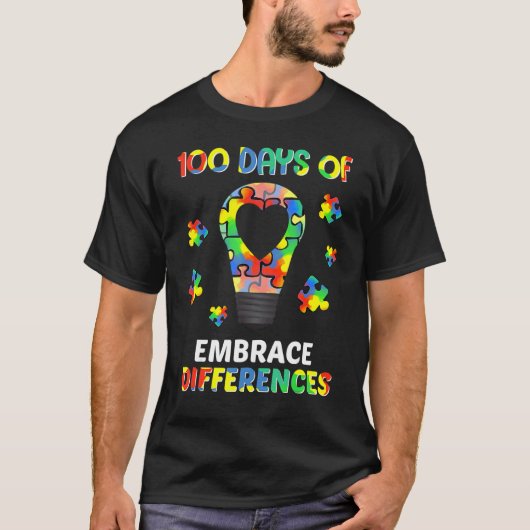 Autism Awareness Embrace Differences 100 Days Of S T-shirt (Voorkant)