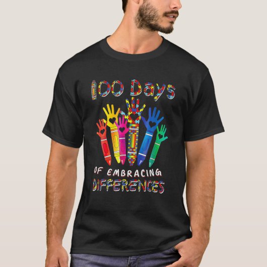 Autism Awareness Embrace Differences 100 Days Scho T-shirt (Voorkant)