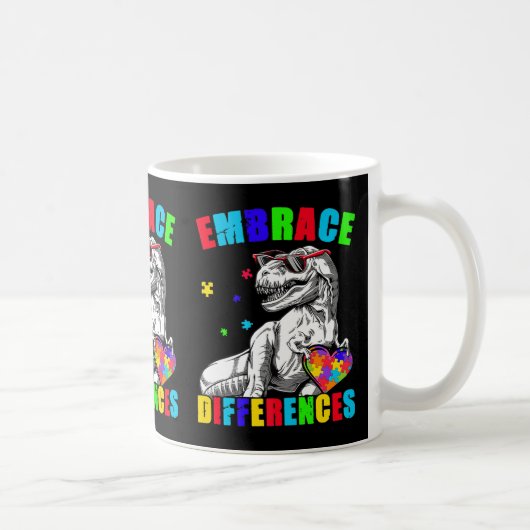 Autism Awareness Embrace Differences Trex Dino Boy Koffiemok (Rechts)