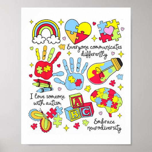 Autism Awareness Everyone Communicates Differently Poster (Voorkant)