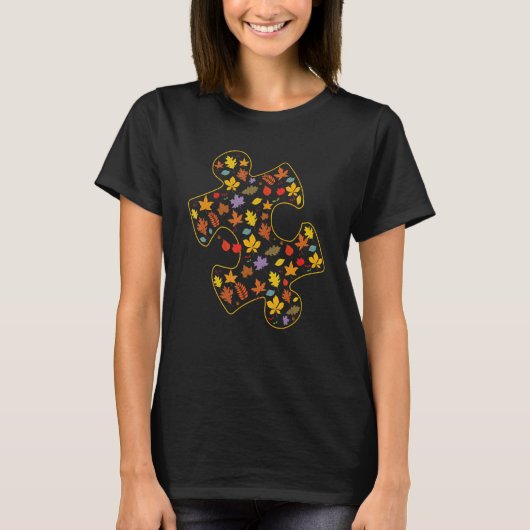 Autism Awareness Fall Leaf Autumn Thanksgiving Puz T-shirt (Voorkant)