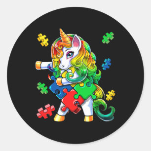 Autism Awareness Flossing Unicorn Puzzle Piece Gif Ronde Sticker