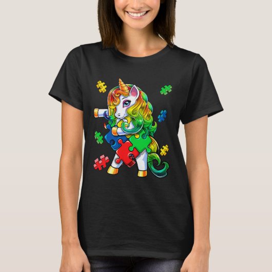 Autism Awareness Flossing Unicorn Puzzle Piece Gif T-shirt (Voorkant)