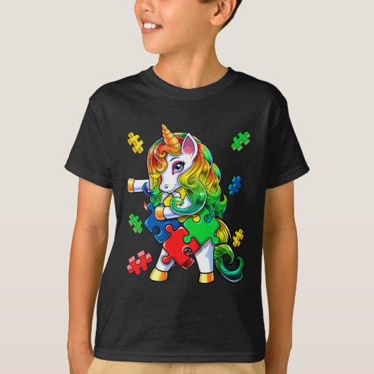 Autism Awareness Flossing Unicorn Puzzle Piece Gif T-shirt (Voorkant)
