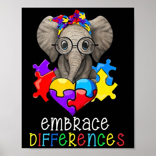 Autism Awareness Fun Glasses Elephant Embrace Diff Poster (Voorkant)