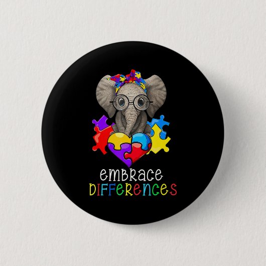 Autism Awareness Fun Glasses Elephant Embrace Diff Ronde Button 5,7 Cm (Voorkant)