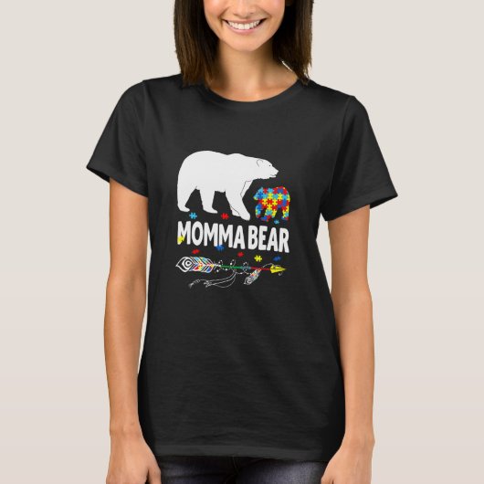 Autism Awareness Gift Momma Bear Support Autistic  T-shirt (Voorkant)