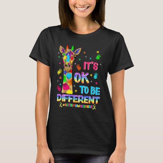 Autism Awareness Giraffe Flower Its Ok To Be Diffe T-shirt (Voorkant)