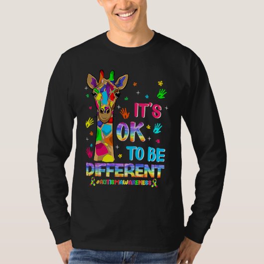 Autism Awareness Giraffe Flower Its Ok To Be Diffe T-shirt (Voorkant)