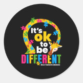 Autism Awareness Giraffe It’s Ok To Be Different G Ronde Sticker (Voorkant)