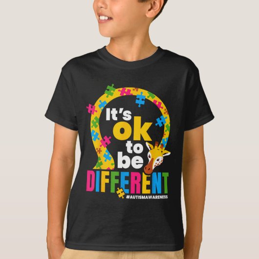 Autism Awareness Giraffe It’s Ok To Be Different G T-shirt (Voorkant)