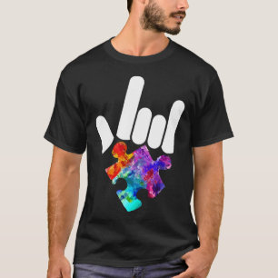 Autism Awareness Hand Rock & Roll Puzzle Piecet T-shirt