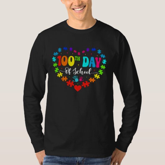 Autism Awareness Heart 100th Day of School Teache T-shirt (Voorkant)