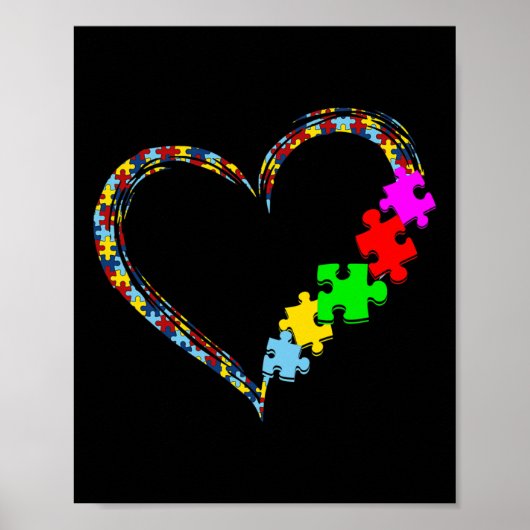 Autism Awareness Heart Puzzle Piece Valentijn Poster (Voorkant)
