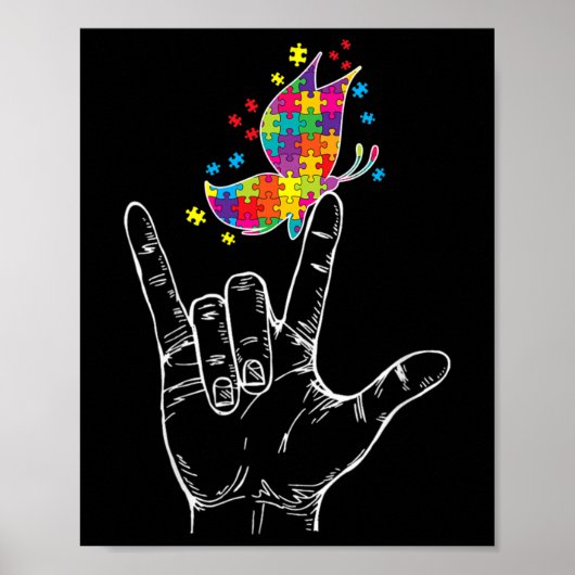 Autism Awareness I Love You Asl Hand Sign Language Poster (Voorkant)
