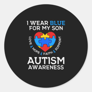Autism Awareness I Wear Blue For My Son Ronde Sticker