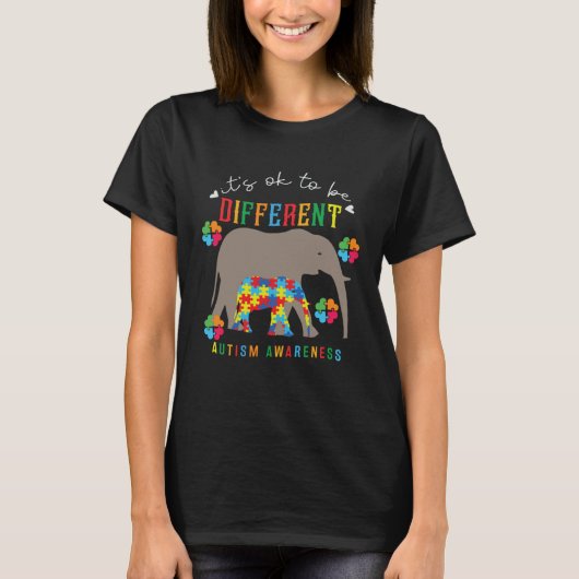 Autism Awareness It s Ok To Be Different Elephants T-shirt (Voorkant)