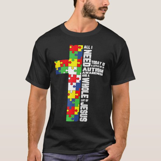 Autism Awareness Jesus Cross Christian God Jigsaw  T-shirt (Voorkant)