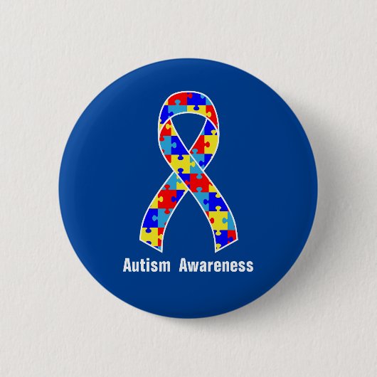 Autism Awareness Jigzaag Puzzle Ribbon Ronde Button 5,7 Cm (Voorkant)