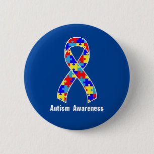 Autism Awareness Jigzaag Puzzle Ribbon Ronde Button 5,7 Cm